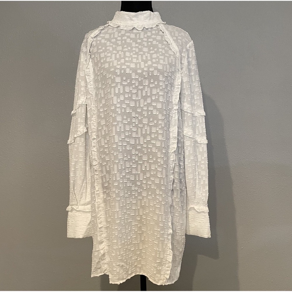 NWT IRO White Textured Ruffle Tunic Dress Size 40‎ Lightweight Slightly Sheer